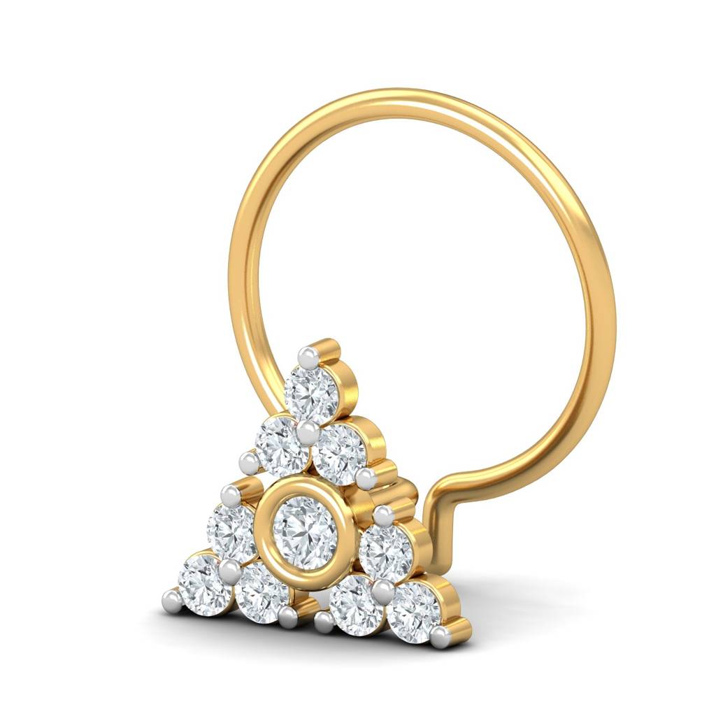 KuberBox 18K Yellow Gold Pyramid 0.15 Carat Nose Pin