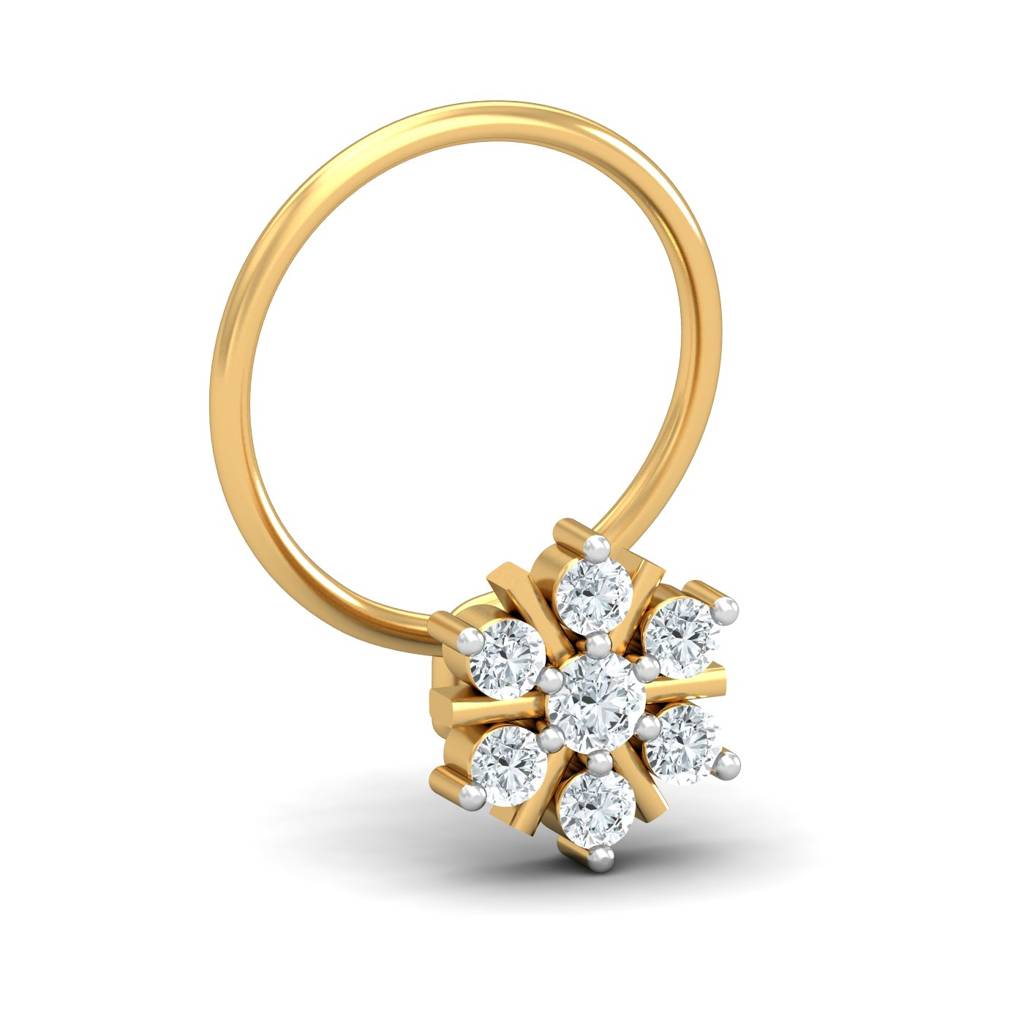 KuberBox 18K Yellow Gold Agni 0.11 Carat Nose Pin