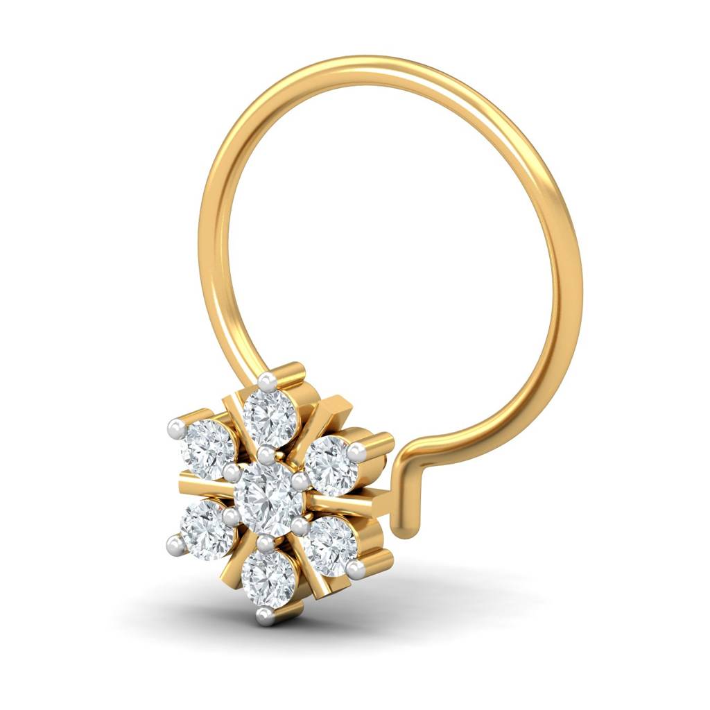KuberBox 18K Yellow Gold Agni 0.11 Carat Nose Pin
