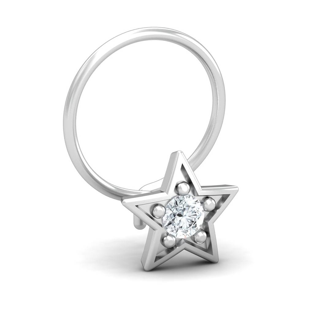 KuberBox 18K White Gold Star 0.06 Carat Nose Pin