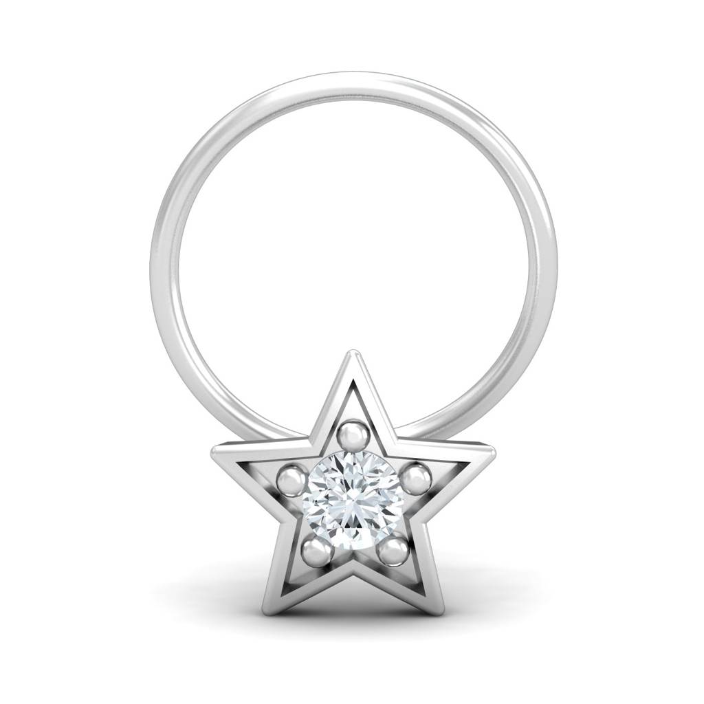 KuberBox 18K White Gold Star 0.06 Carat Nose Pin