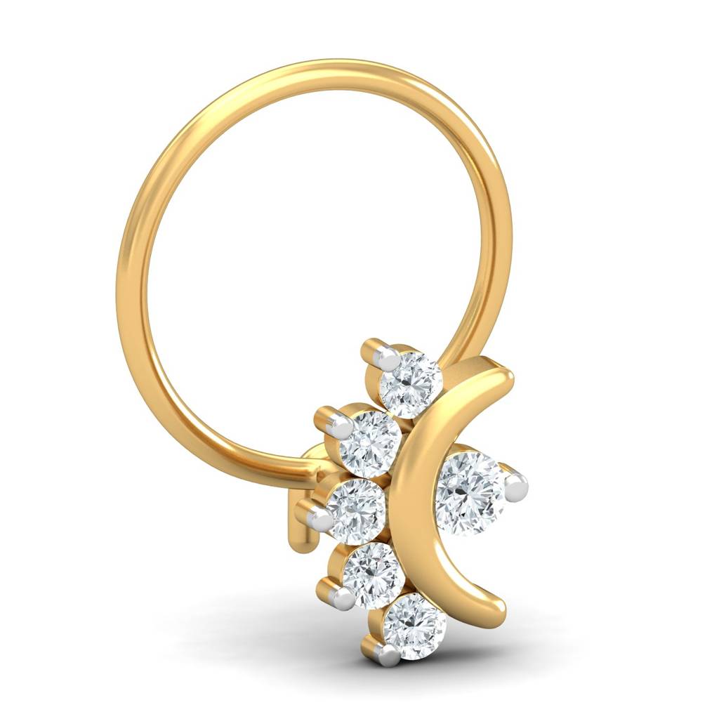 KuberBox 18K Yellow Gold Chandrabindu 0.11 Carat Nose Pin