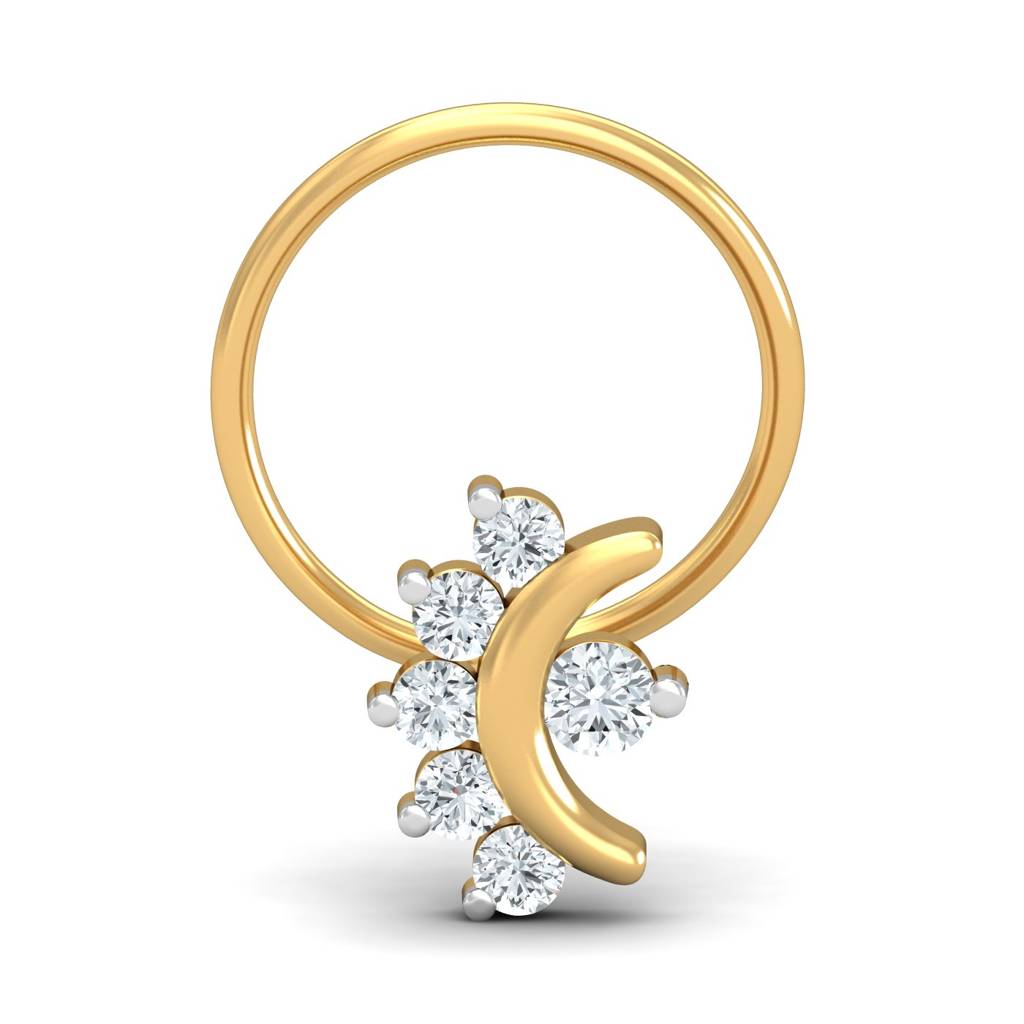 KuberBox 18K Yellow Gold Chandrabindu 0.11 Carat Nose Pin