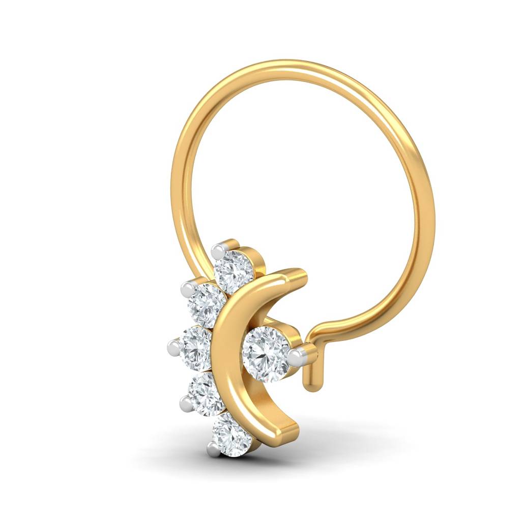 KuberBox 18K Yellow Gold Chandrabindu 0.11 Carat Nose Pin