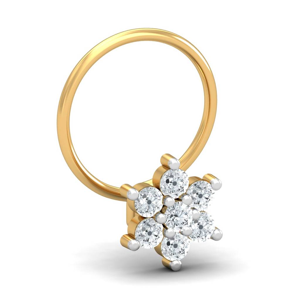 KuberBox 18K Yellow Gold Phool 0.16 Carat Nose Pin