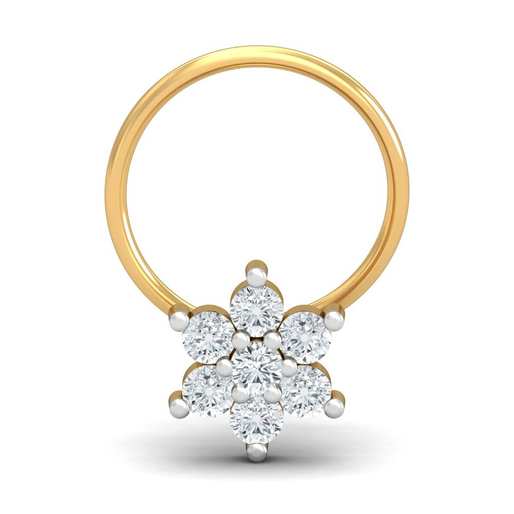 KuberBox 18K Yellow Gold Phool 0.16 Carat Nose Pin
