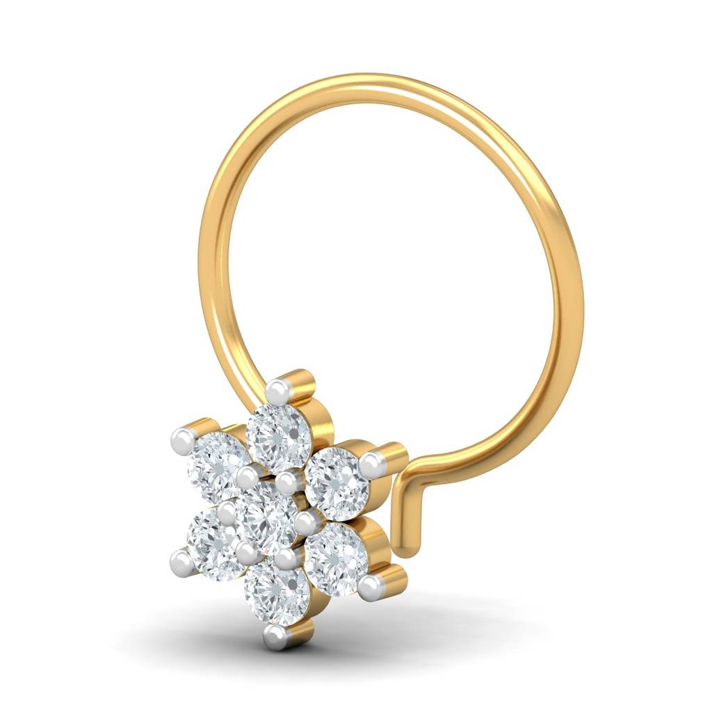 KuberBox 18K Yellow Gold Phool 0.16 Carat Nose Pin