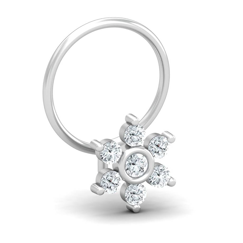 KuberBox 18K White Gold Bezel Love 0.11 Carat Nose Pin