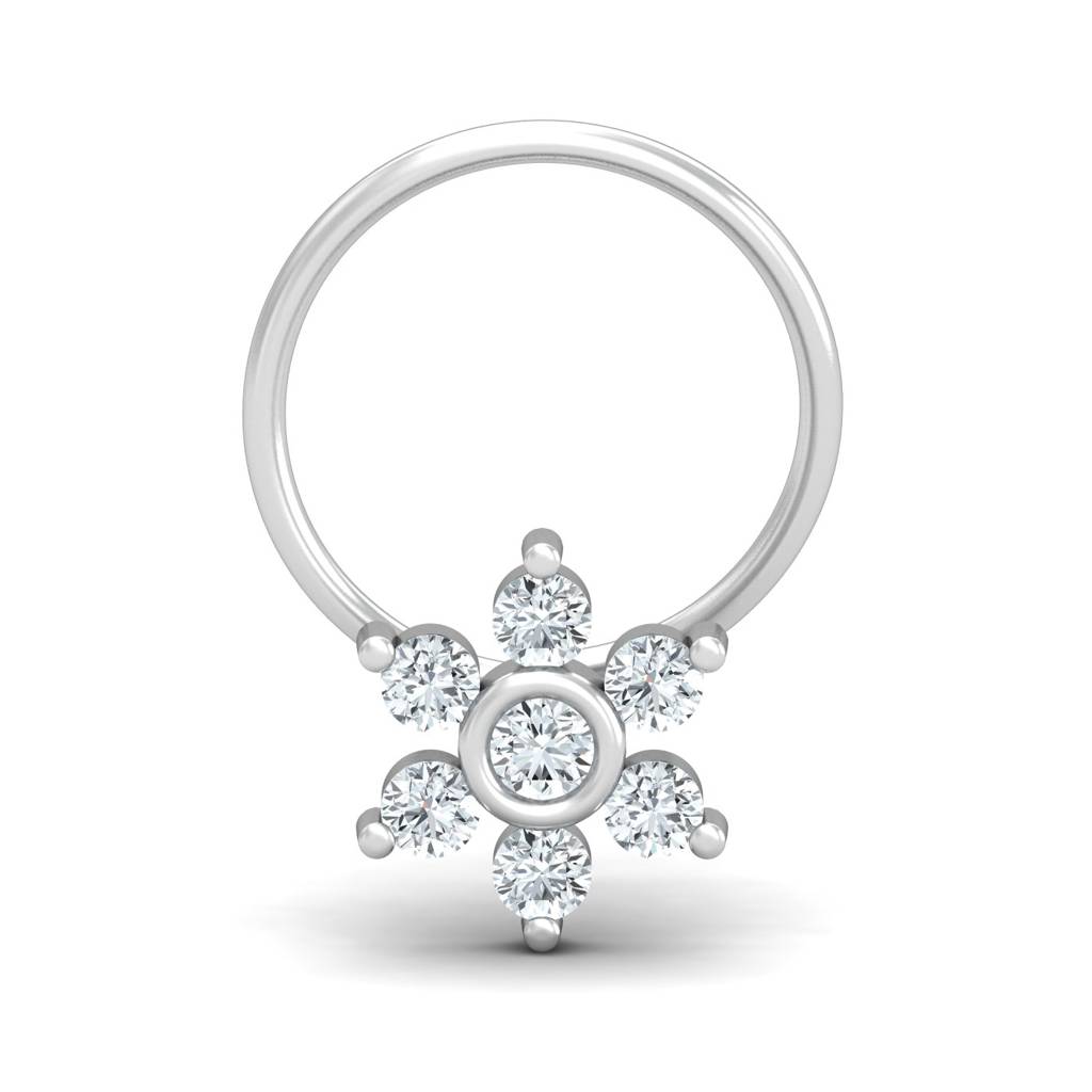 KuberBox 18K White Gold Bezel Love 0.11 Carat Nose Pin