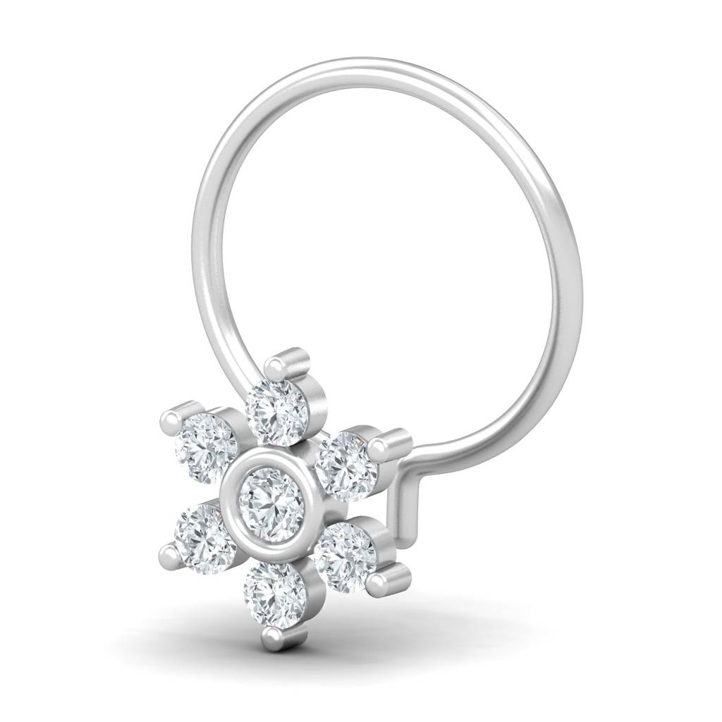 KuberBox 18K White Gold Bezel Love 0.11 Carat Nose Pin