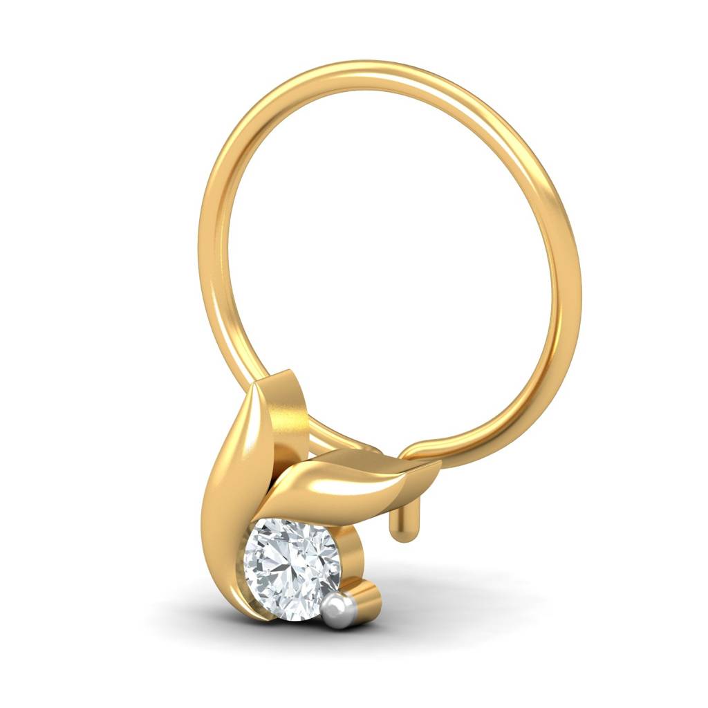 KuberBox 18K Yellow Gold Ekta 0.07 Carat Nose Pin