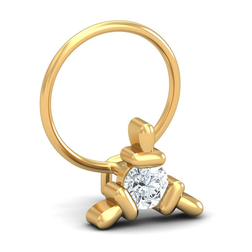 KuberBox 18K Yellow Gold Triangular 0.11 Carat Nose Pin