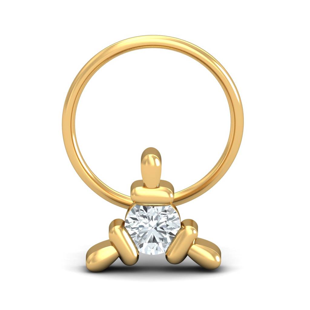 KuberBox 18K Yellow Gold Triangular 0.11 Carat Nose Pin