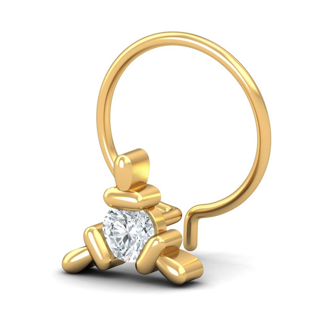 KuberBox 18K Yellow Gold Triangular 0.11 Carat Nose Pin