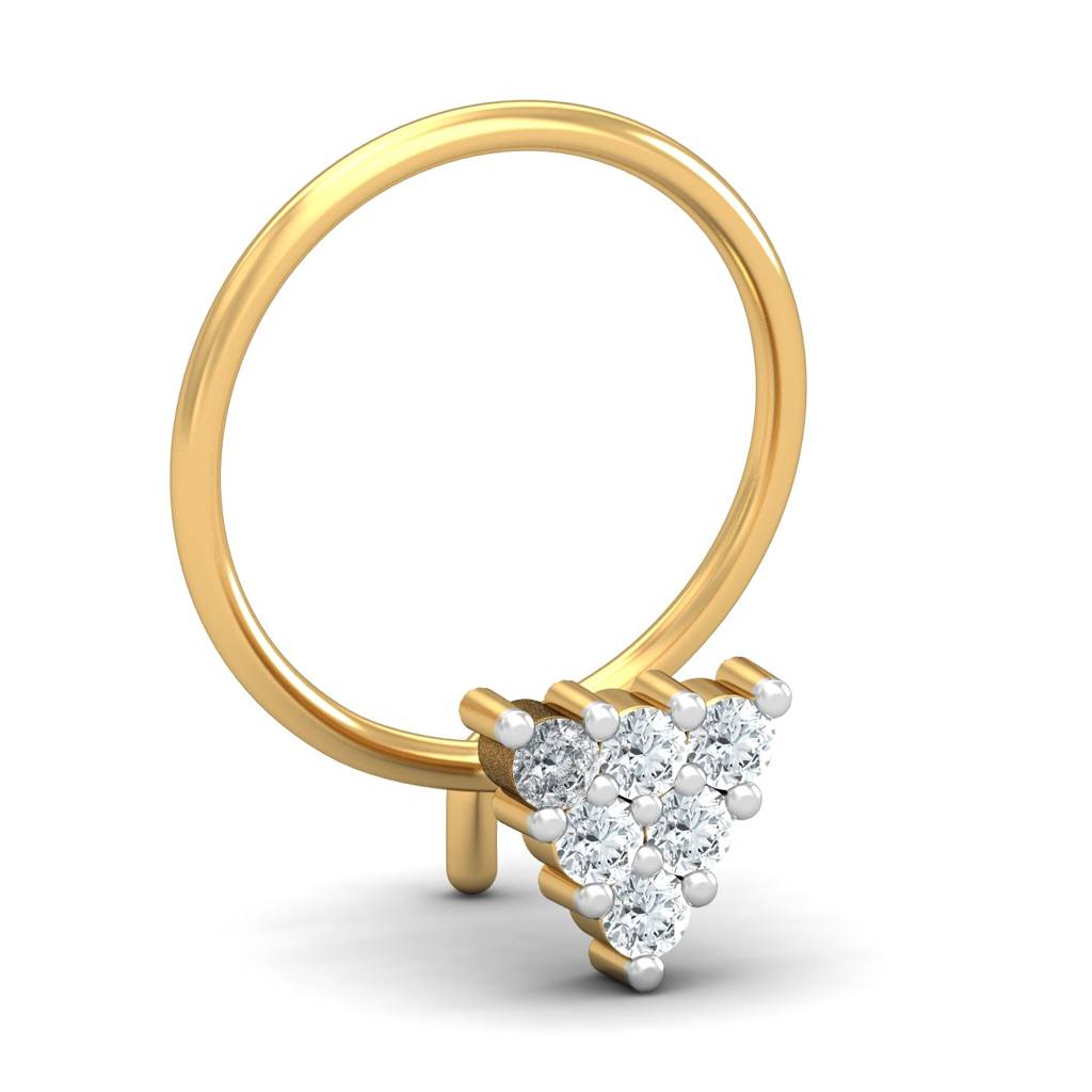 KuberBox 18K Yellow Gold Trikon 0.07 Carat Nose Pin