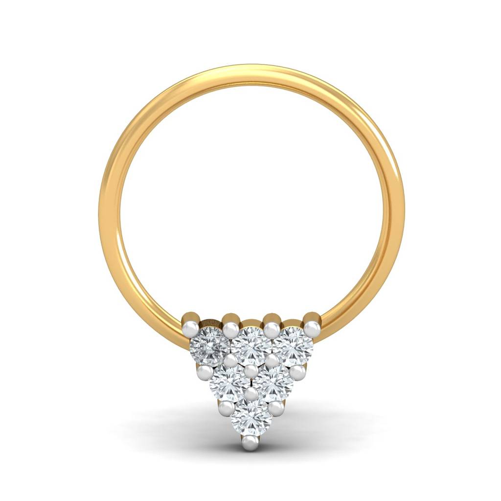 KuberBox 18K Yellow Gold Trikon 0.07 Carat Nose Pin