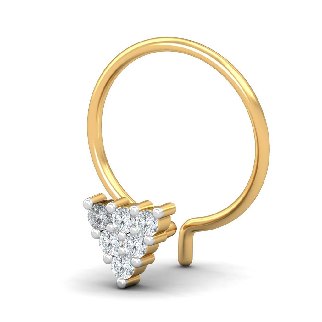 KuberBox 18K Yellow Gold Trikon 0.07 Carat Nose Pin