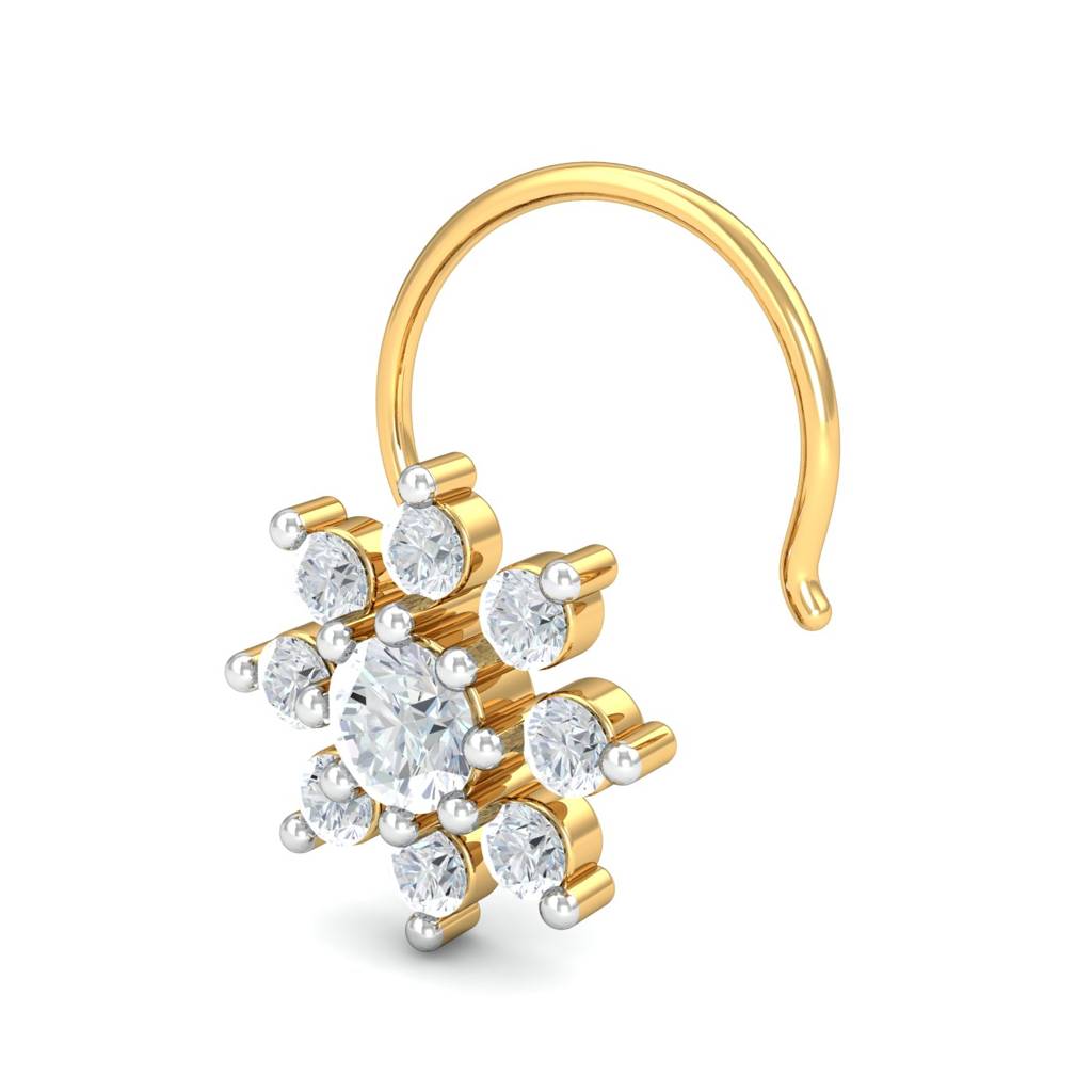 KuberBox 18K Yellow Gold Suru 0.26 Carats Nose Pin