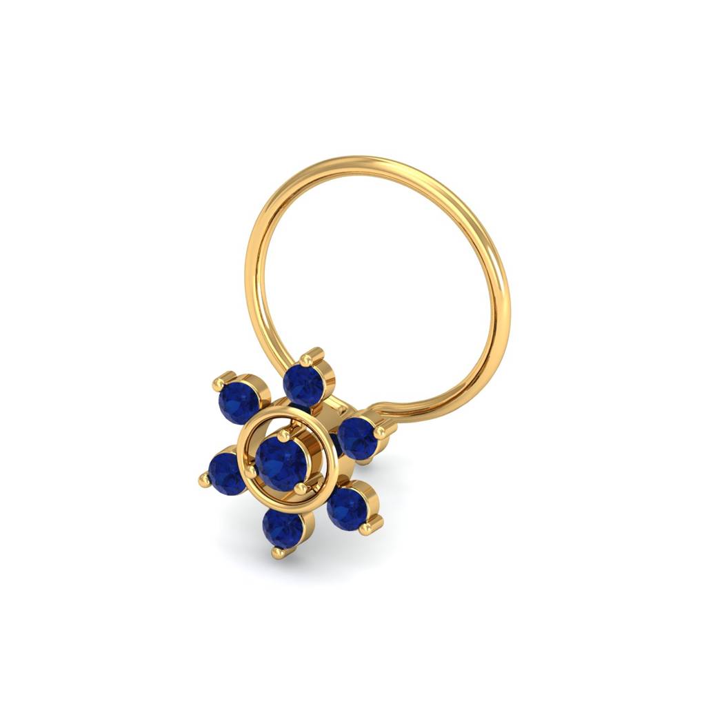 KuberBox 18K Yellow Gold Regina Sapphire Nose Pin