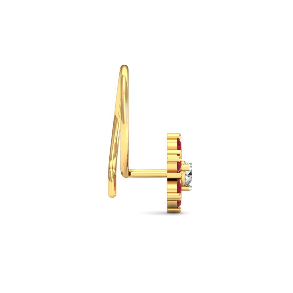 KuberBox 18K Yellow Gold Klass Ruby Pin Nose Pin