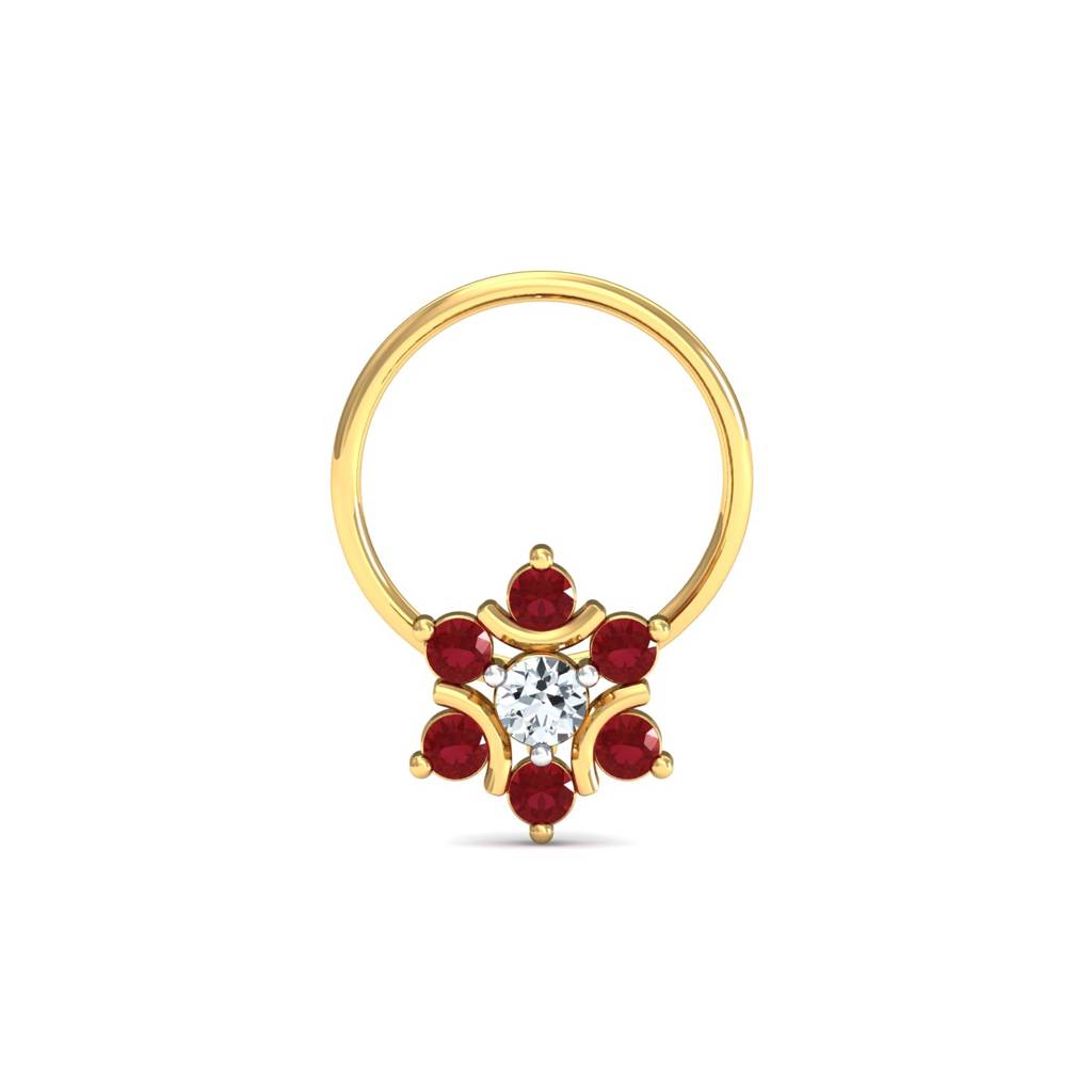 KuberBox 18K Yellow Gold Klass Ruby Pin Nose Pin