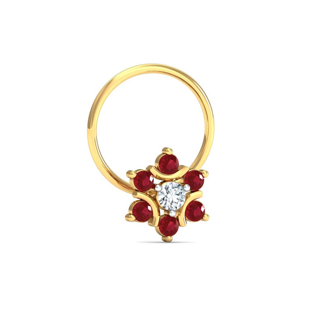 KuberBox 18K Yellow Gold Klass Ruby Pin Nose Pin