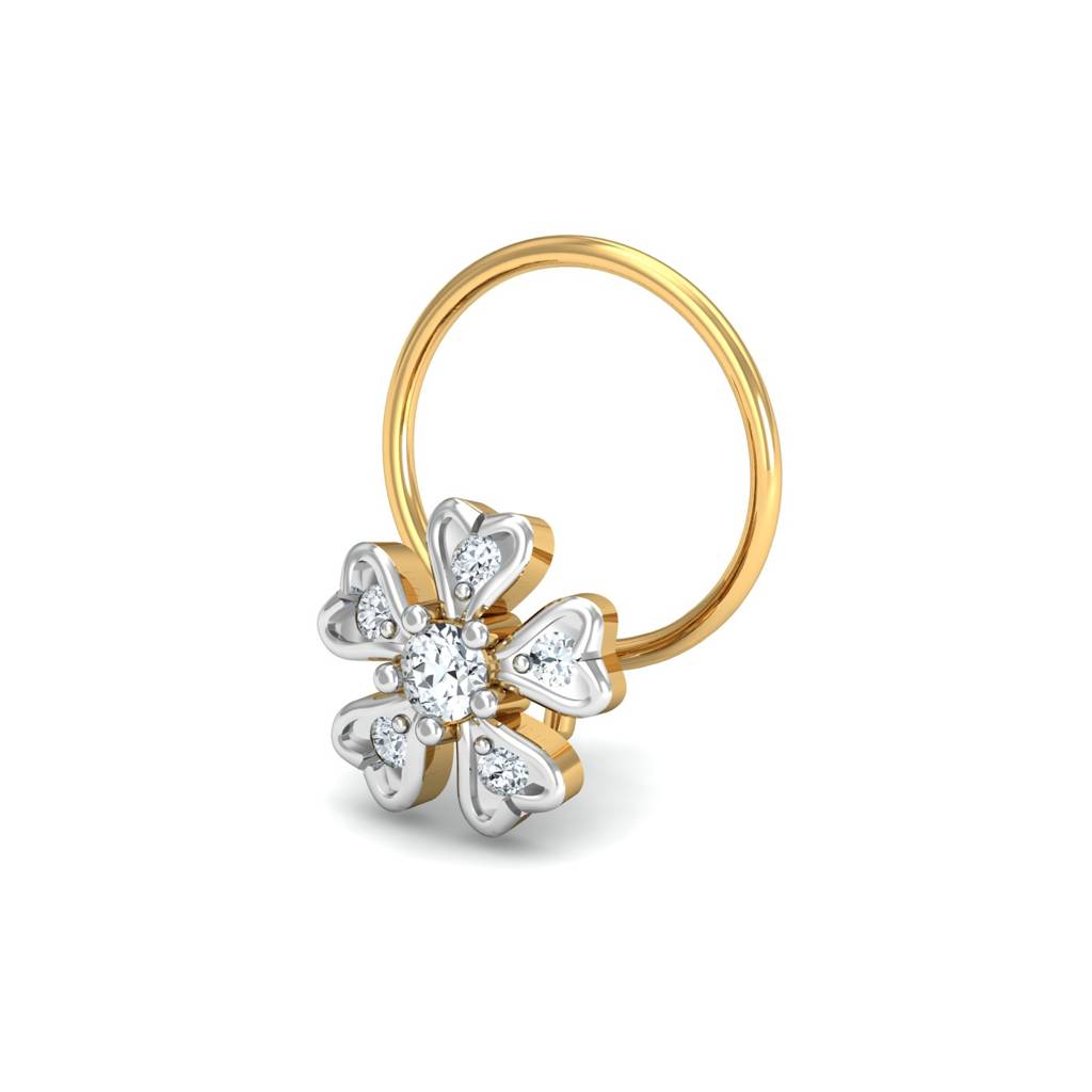 KuberBox 18K Yellow Gold Cinquefoil Diamond Nose Pin