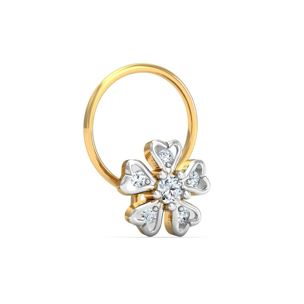 KuberBox 18K Yellow Gold Cinquefoil Diamond Nose Pin
