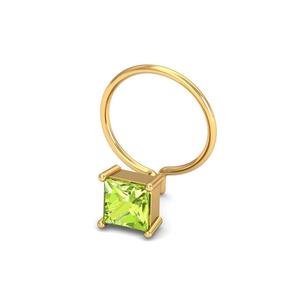 KuberBox 18K Yellow Gold Tiny Square Peridot Nose Pin