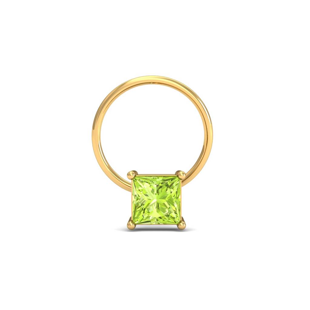 KuberBox 18K Yellow Gold Tiny Square Peridot Nose Pin
