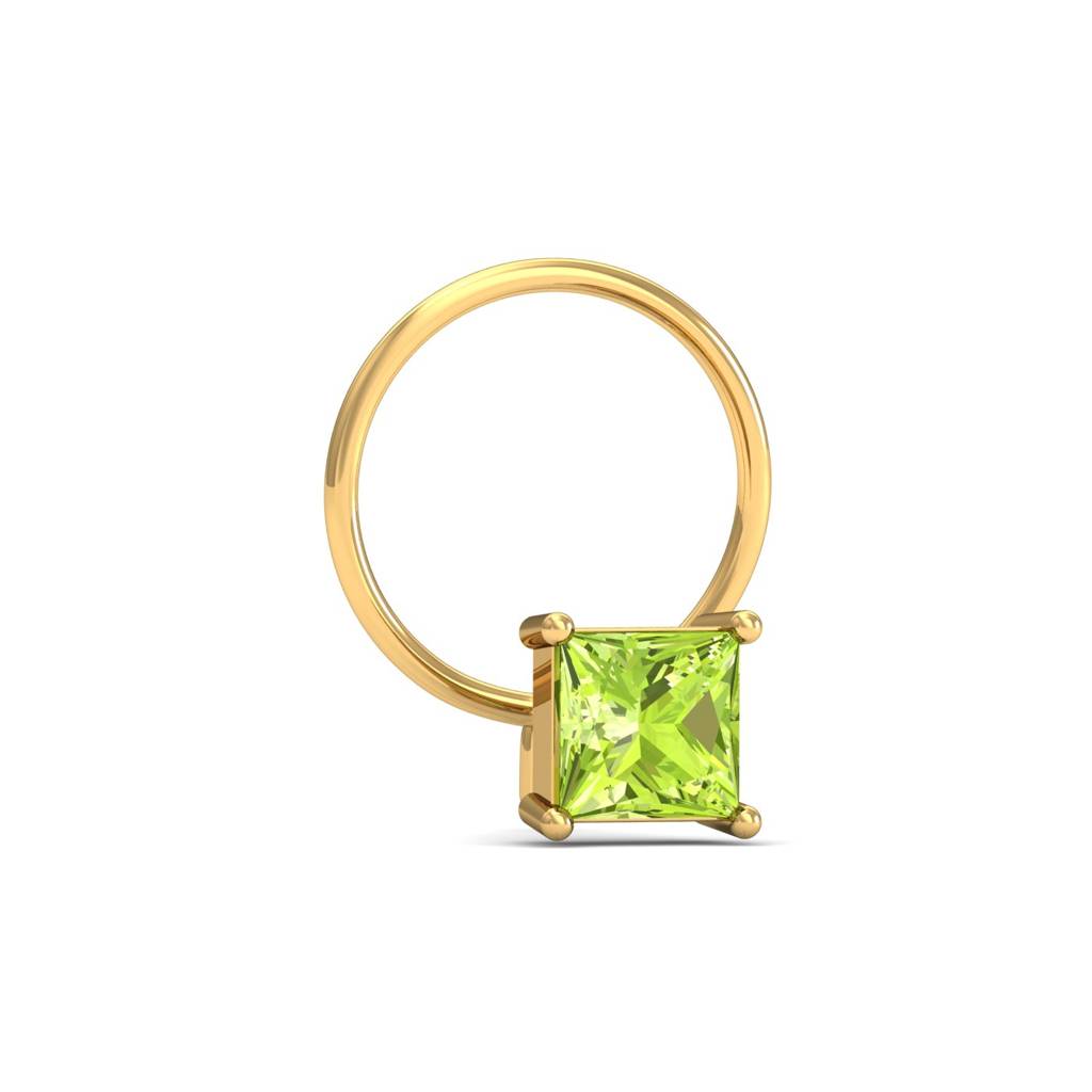 KuberBox 18K Yellow Gold Tiny Square Peridot Nose Pin