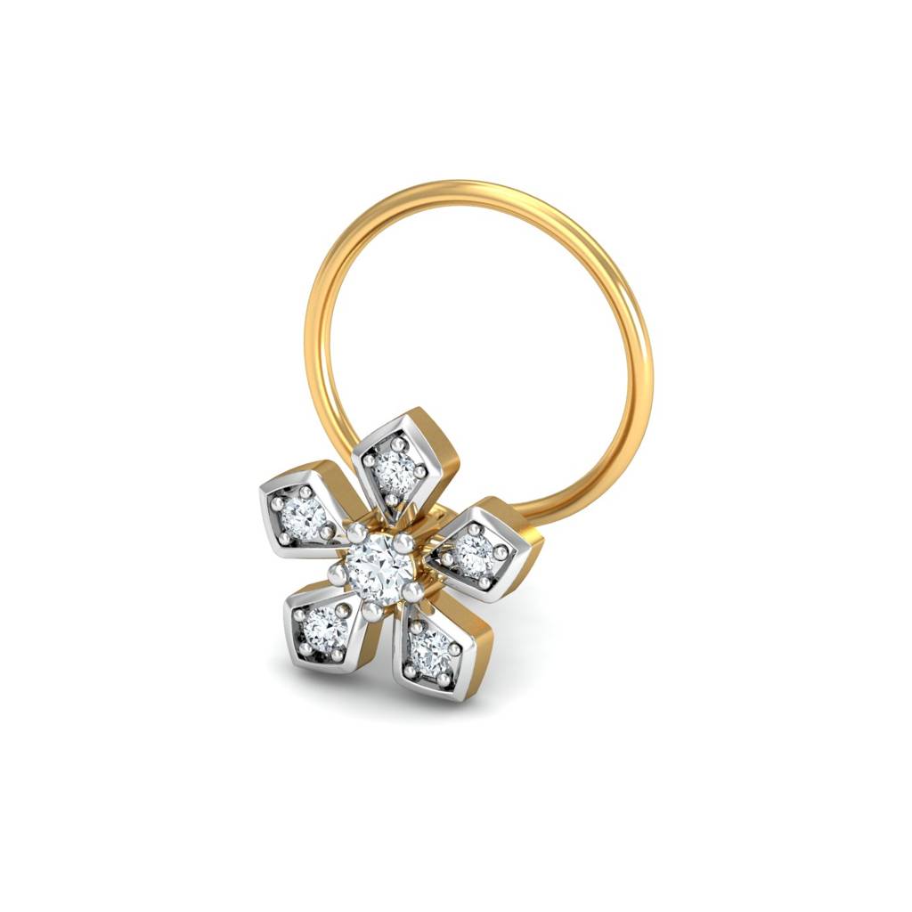 KuberBox 18K Yellow Gold Blooming Floral Nose Pin