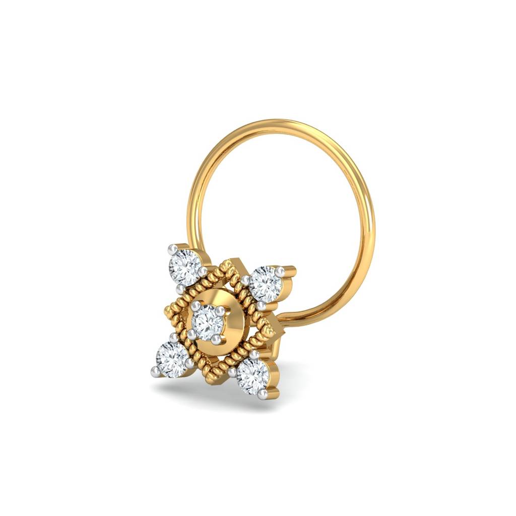 KuberBox 18K Yellow Gold Garnished Square Nose Pin
