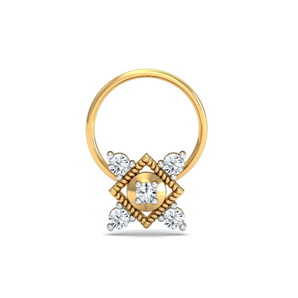 KuberBox 18K Yellow Gold Garnished Square Nose Pin