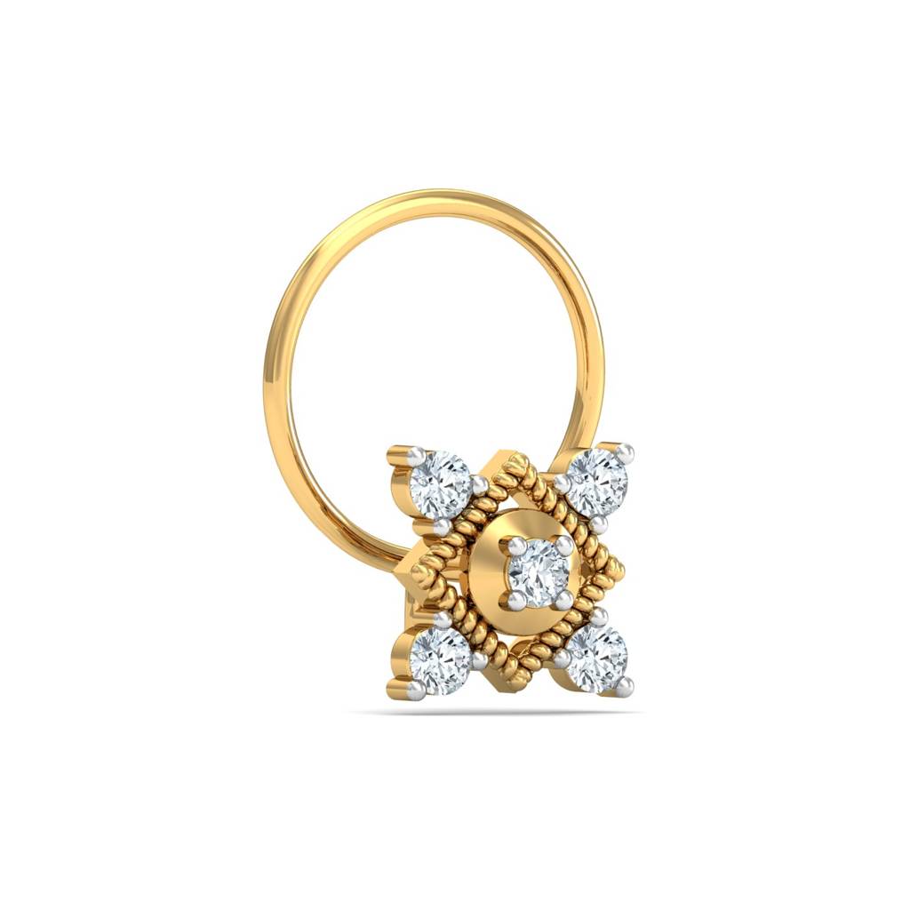 KuberBox 18K Yellow Gold Garnished Square Nose Pin