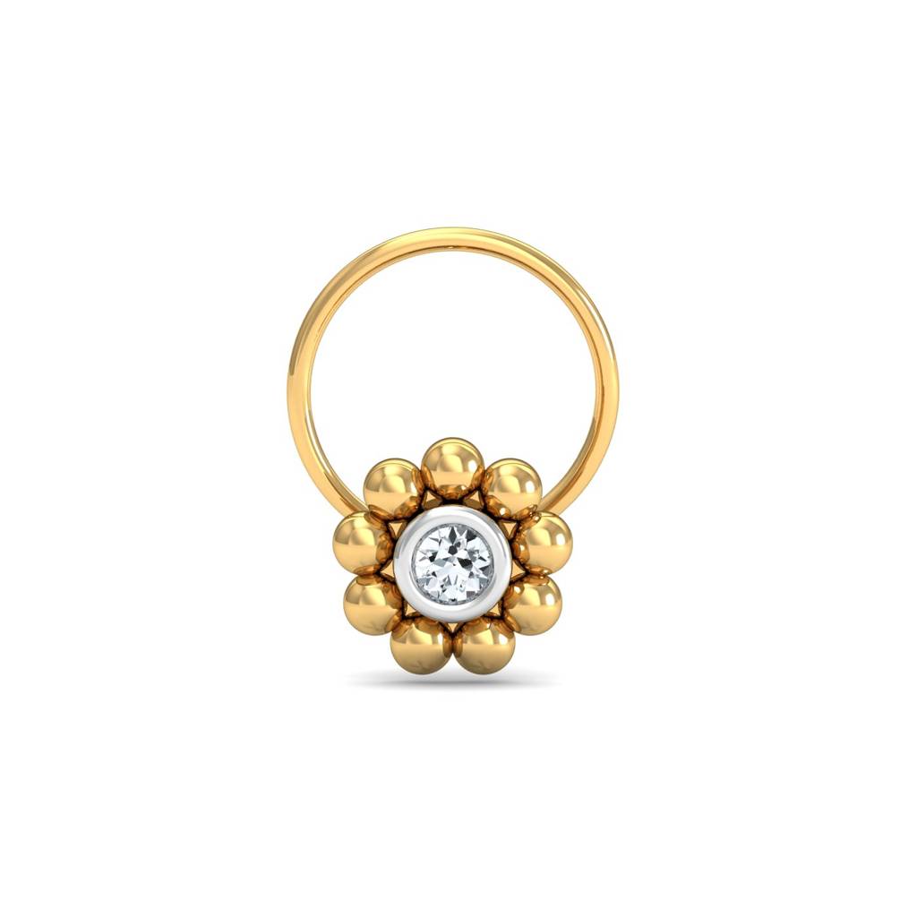 KuberBox 18K Yellow Gold Aureate Beads Nose Pin