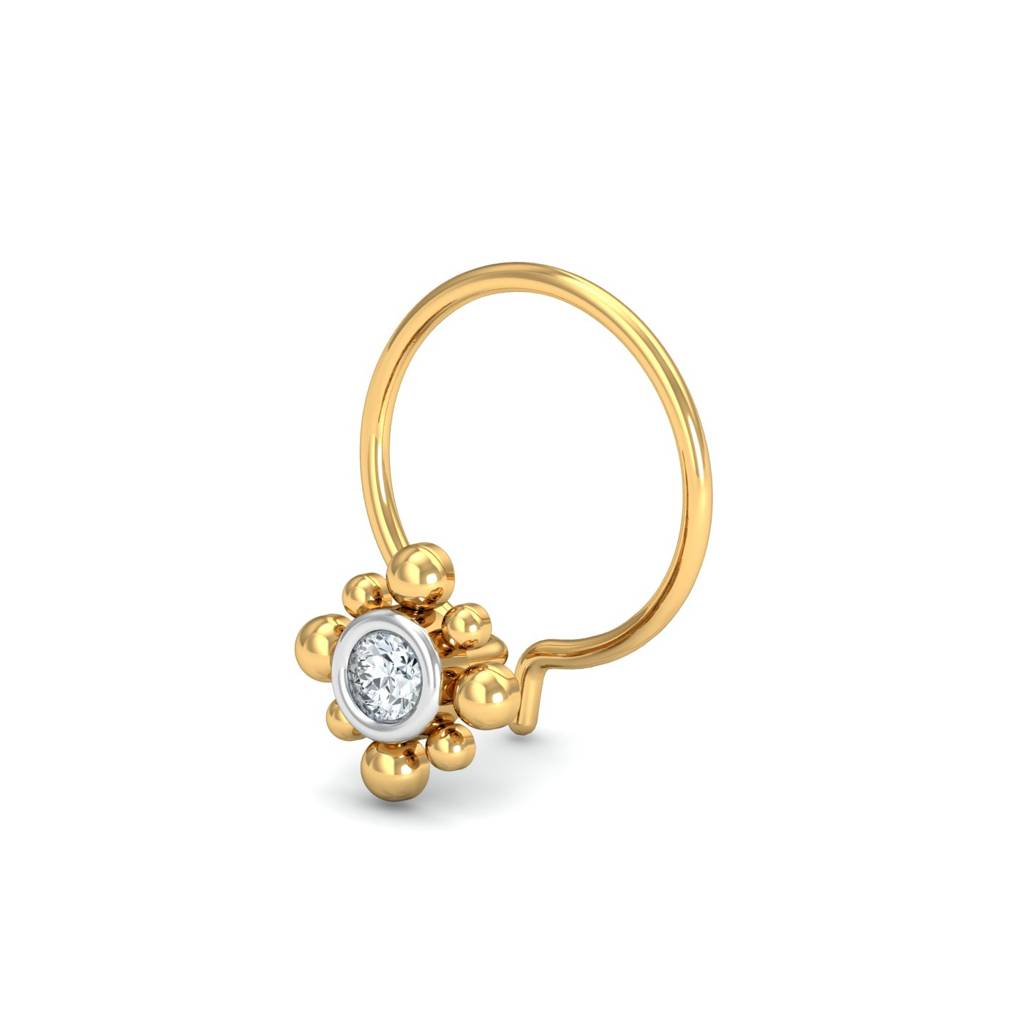 KuberBox 18K Yellow Gold Beaded  Nose Pin