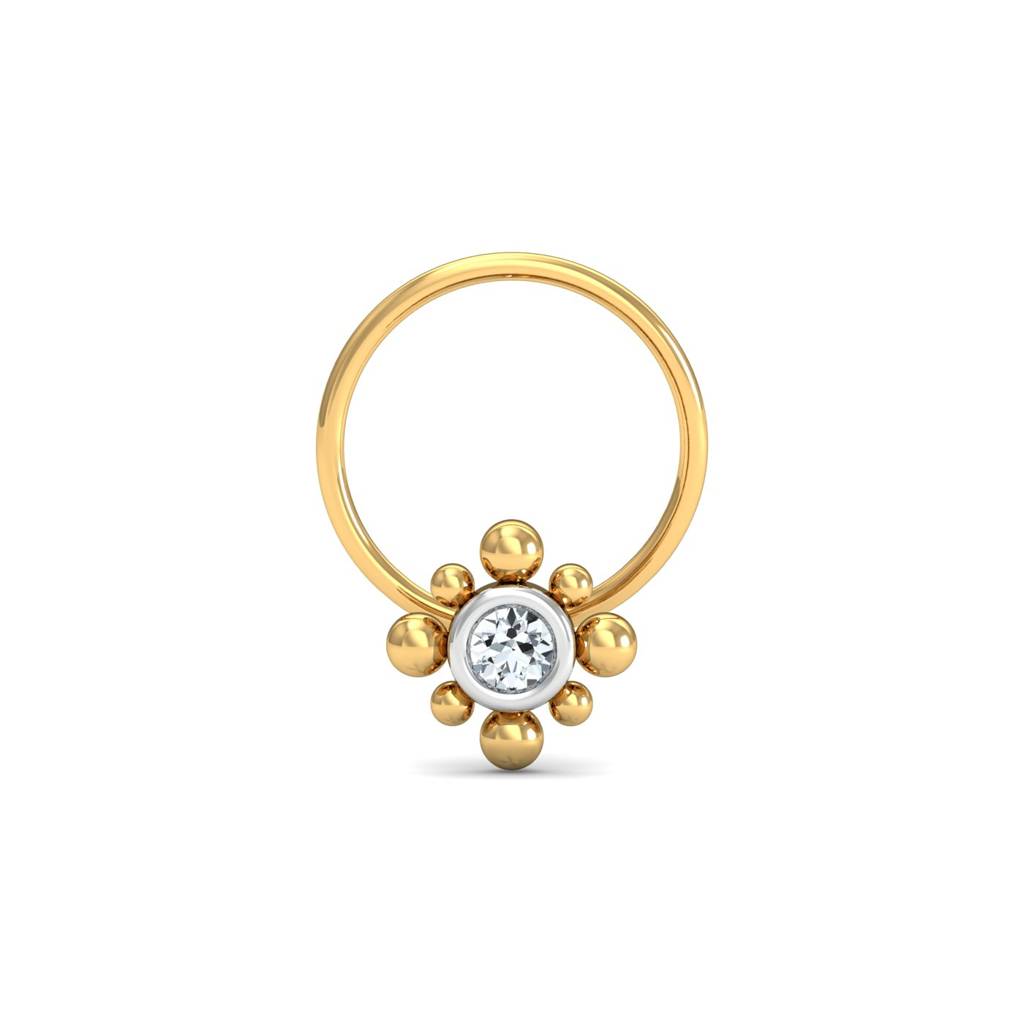 KuberBox 18K Yellow Gold Beaded  Nose Pin