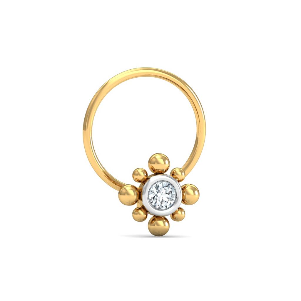 KuberBox 18K Yellow Gold Beaded  Nose Pin