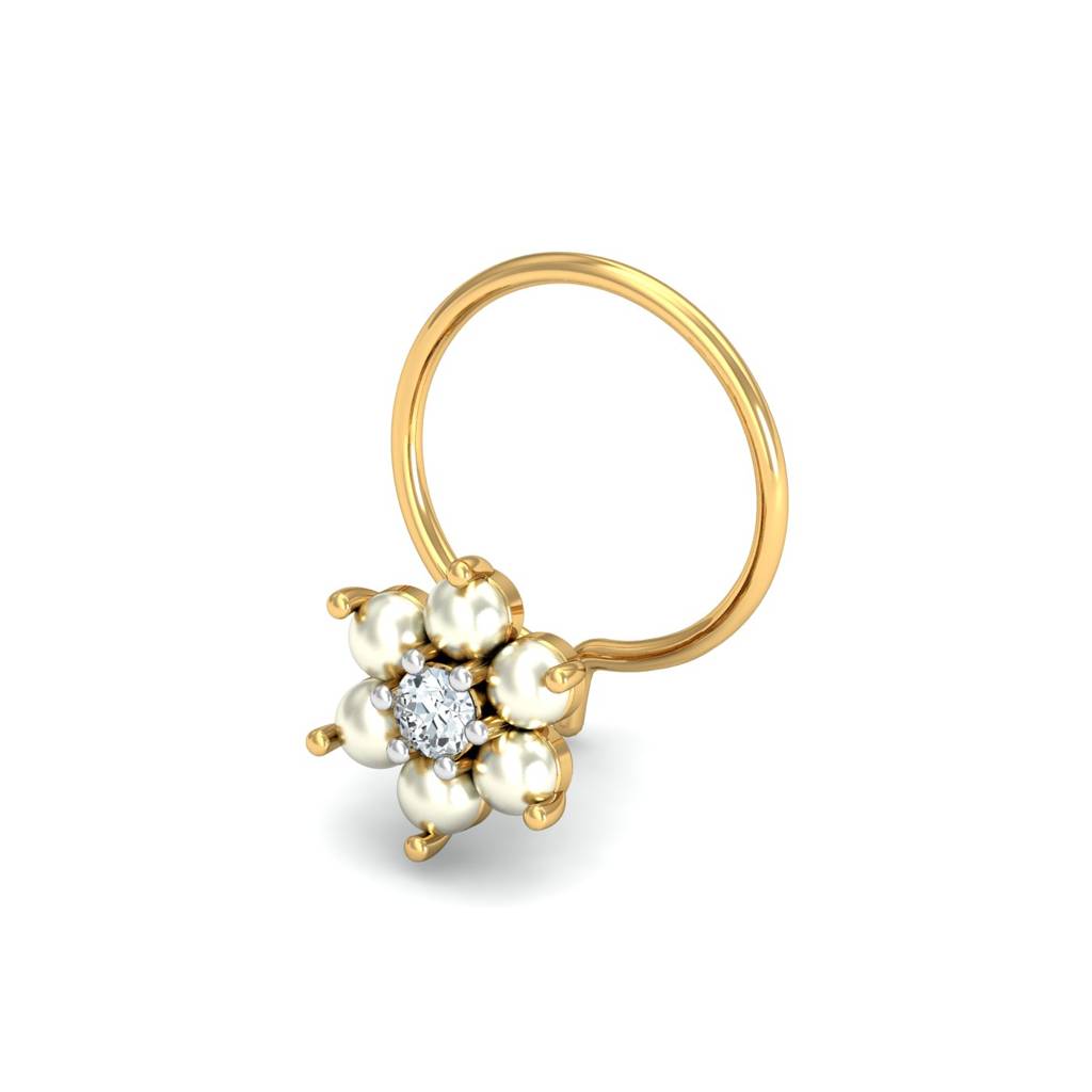 KuberBox 18K Yellow Gold White Floret Nose Pin