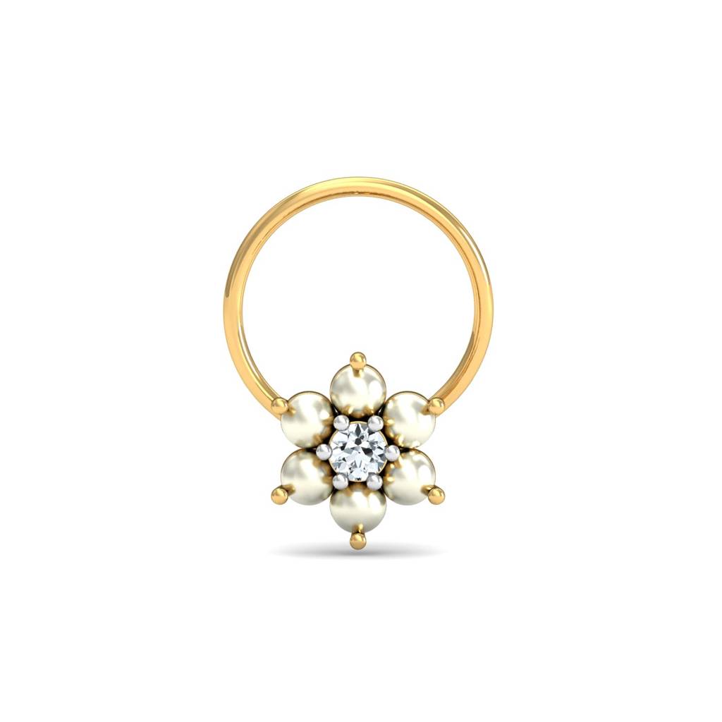 KuberBox 18K Yellow Gold White Floret Nose Pin