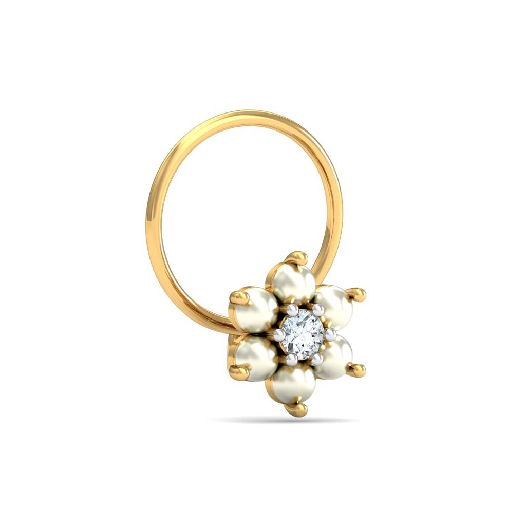 KuberBox 18K Yellow Gold White Floret Nose Pin