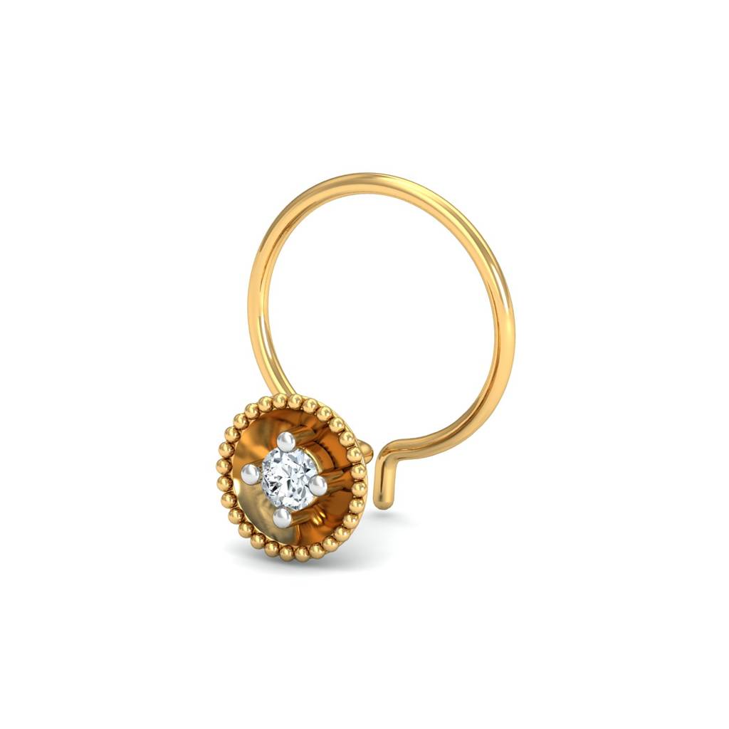 KuberBox 18K Yellow Gold Diamond Hemisphere Nose Pin