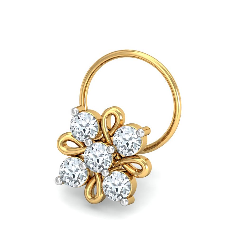 KuberBox 18K Yellow Gold Radial Studded Nose Pin