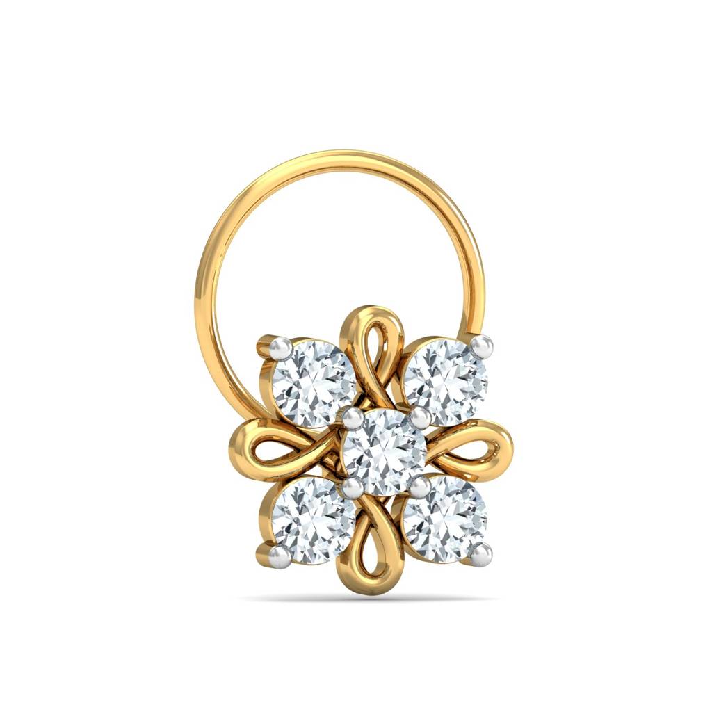 KuberBox 18K Yellow Gold Radial Studded Nose Pin