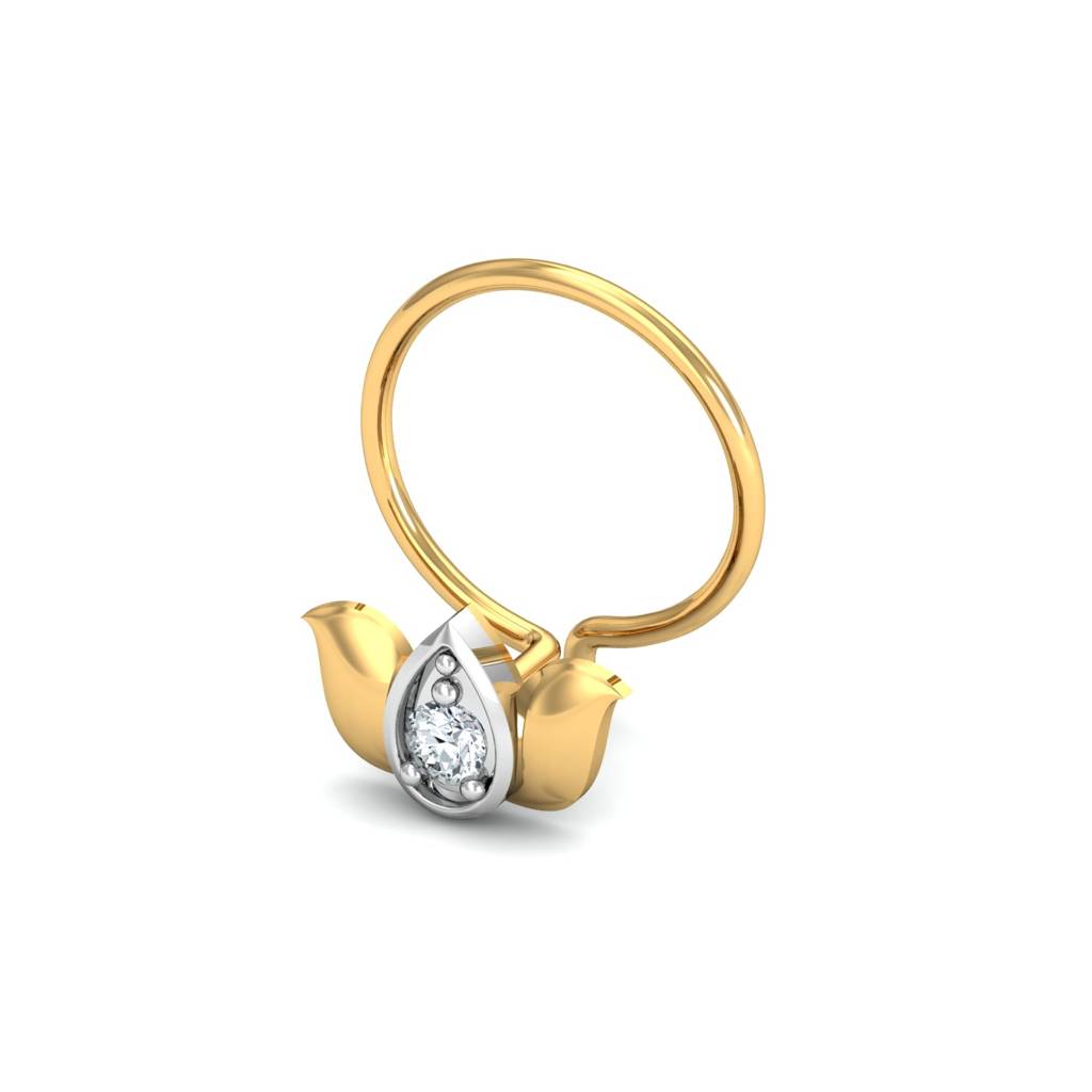 KuberBox 18K Yellow Gold Lotus Studded Nose Pin