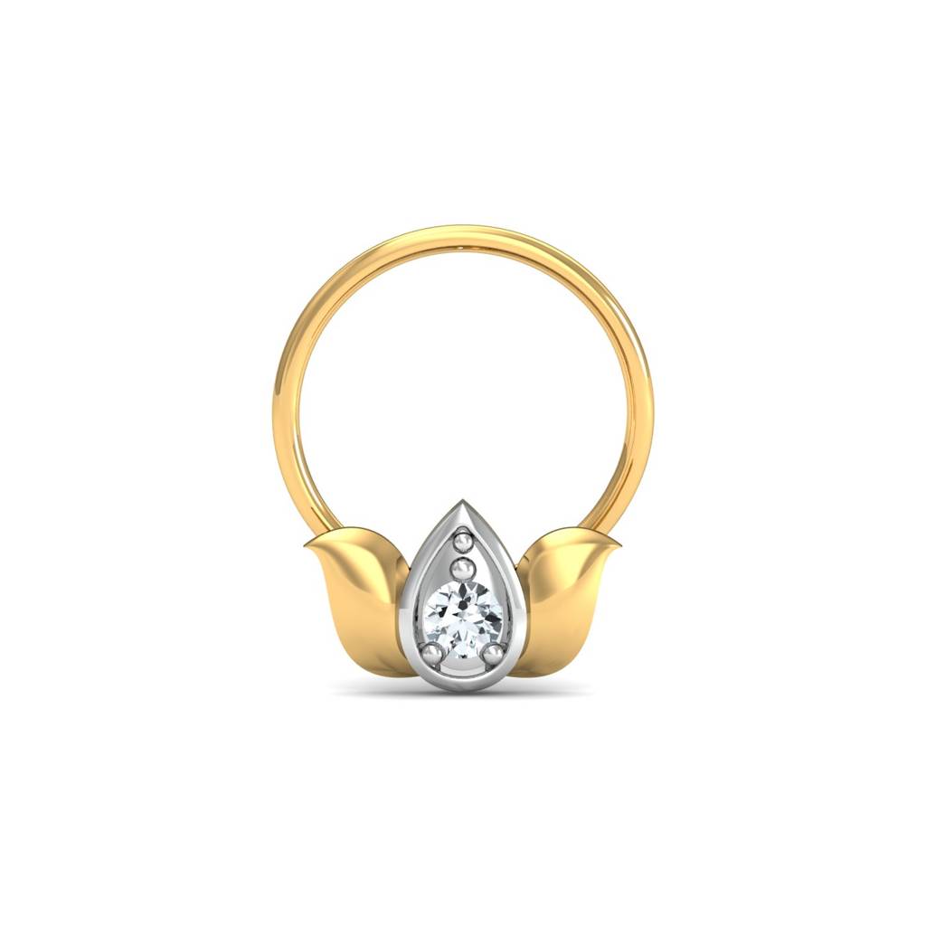 KuberBox 18K Yellow Gold Lotus Studded Nose Pin