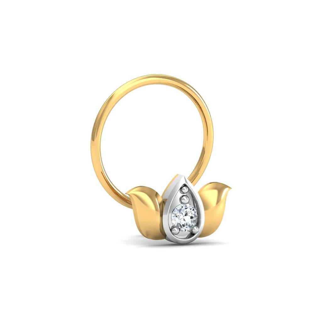 KuberBox 18K Yellow Gold Lotus Studded Nose Pin