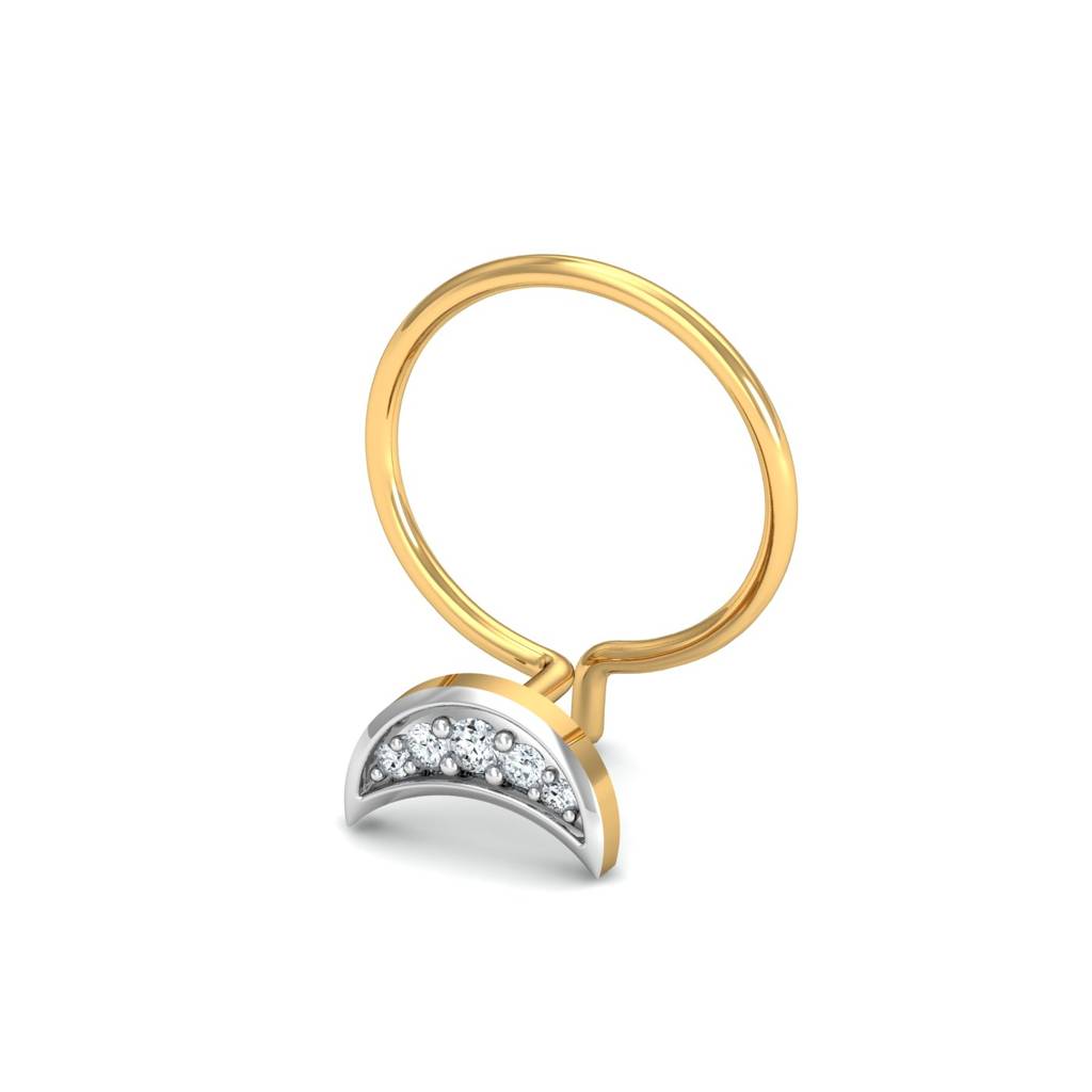KuberBox 18K Yellow Gold Crescent Studded Nose Pin