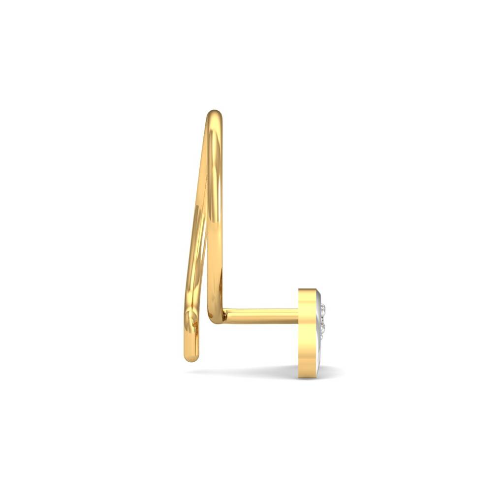 KuberBox 18K Yellow Gold Crescent Studded Nose Pin